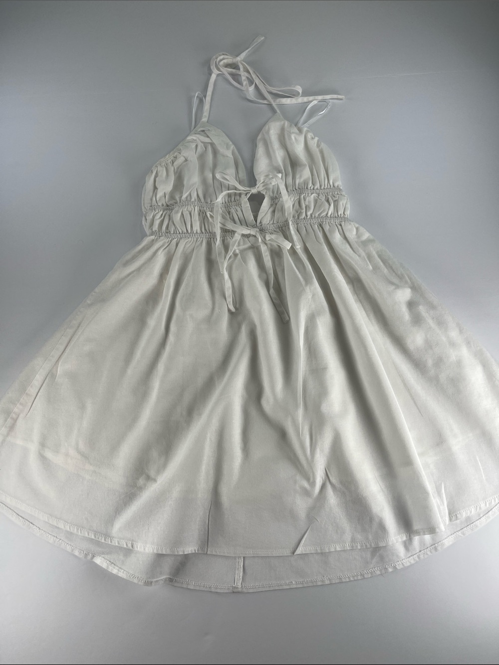 Hello Molly White Halter Mini Sundress with Adjustable Ties Linen Blend Sz S/4